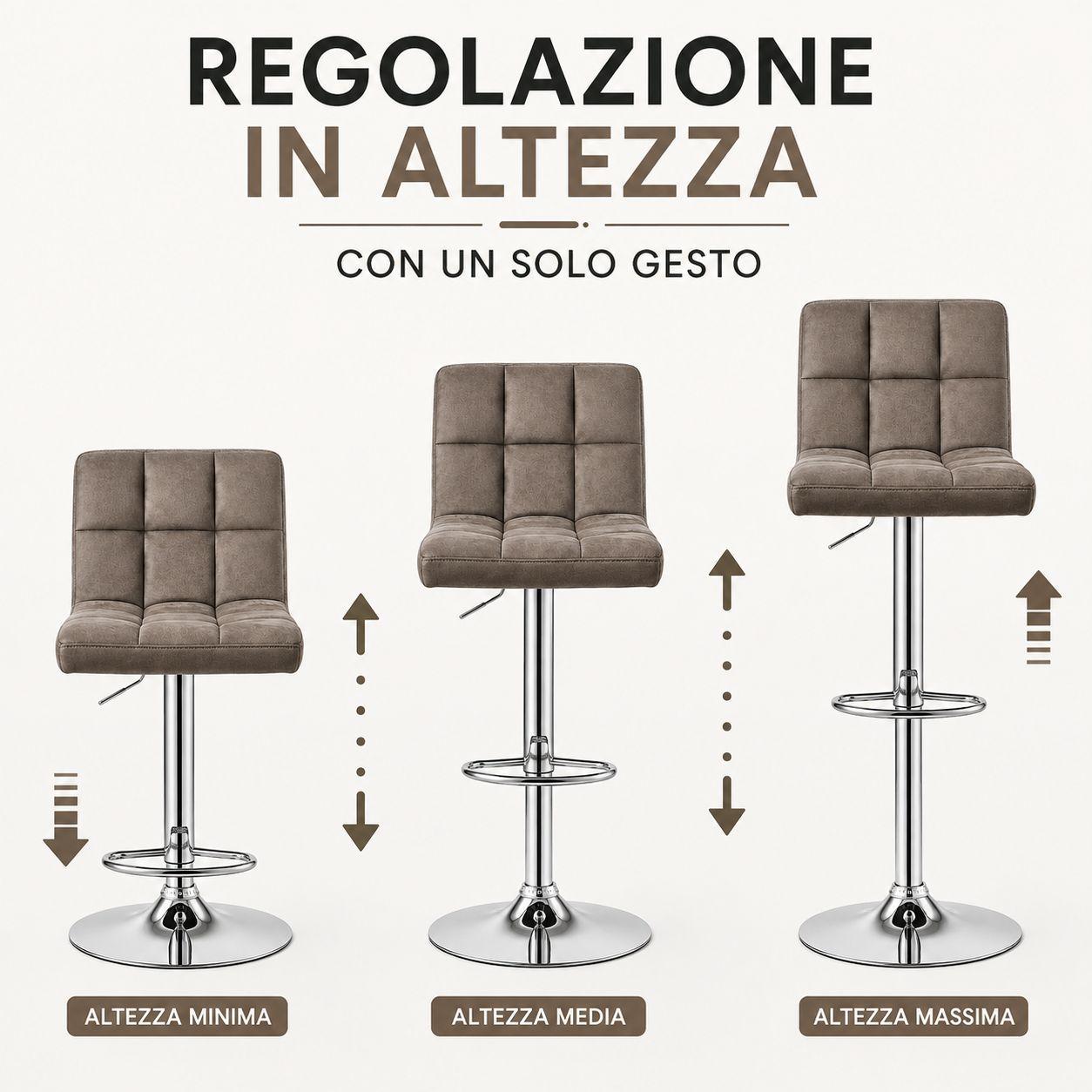  sgabello regolabile in altezza con schienale poggiapiedi e seduta imbottita effetto velluto - foto 4