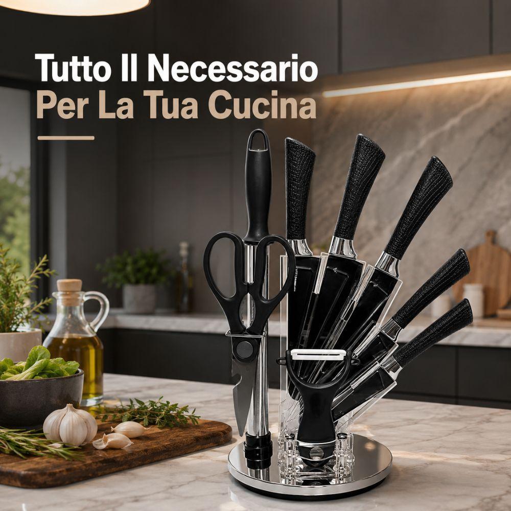  set coltelli da cucina con 8 utensili e ceppo girevole 360 gradi - foto 2