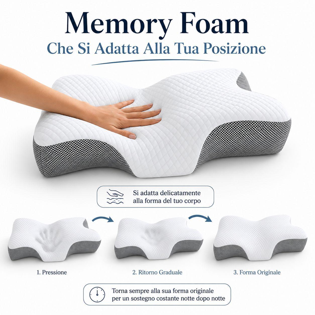  cuscino ergonomico memory foam 60x40 cm per cervicale - foto 3