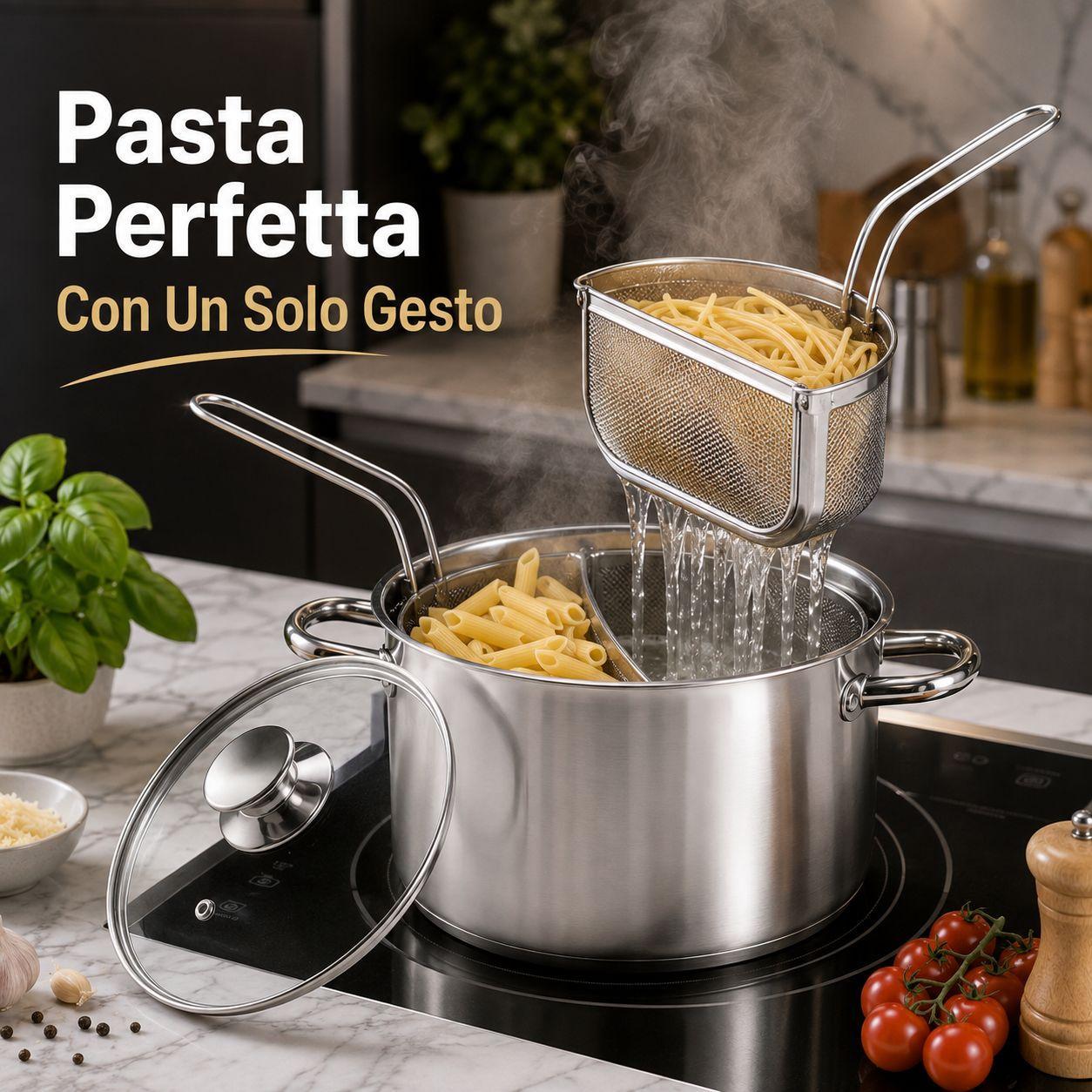  pentola bollipasta con 2 cestelli e coperchio in vetro acciaio inox - foto 2