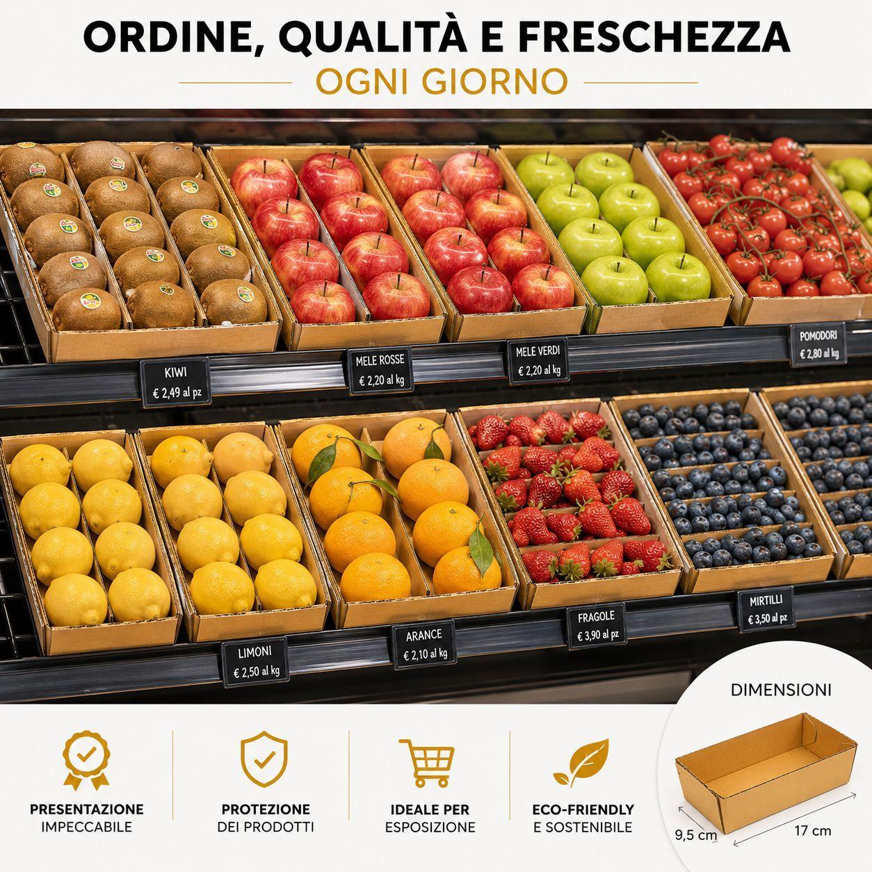  vaschette in cartone ondulato 17×9.5 cm per alimenti e ortofrutta  confezione - foto 6
