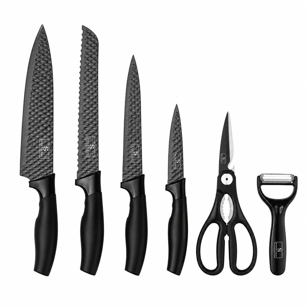  set coltelli da cucina 6 pezzi con lame texturizzate, forbici e pelapatate - foto 1