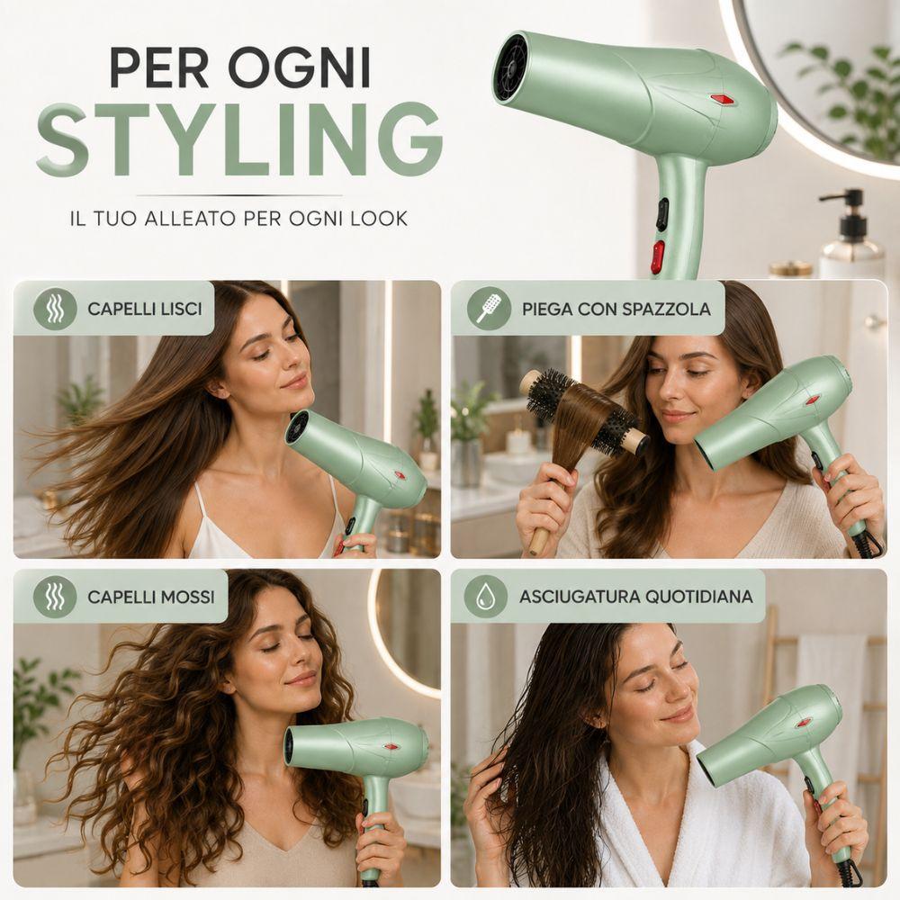  asciugacapelli professionale con motore dc 2 livelli di potenza e concentratore - foto 4
