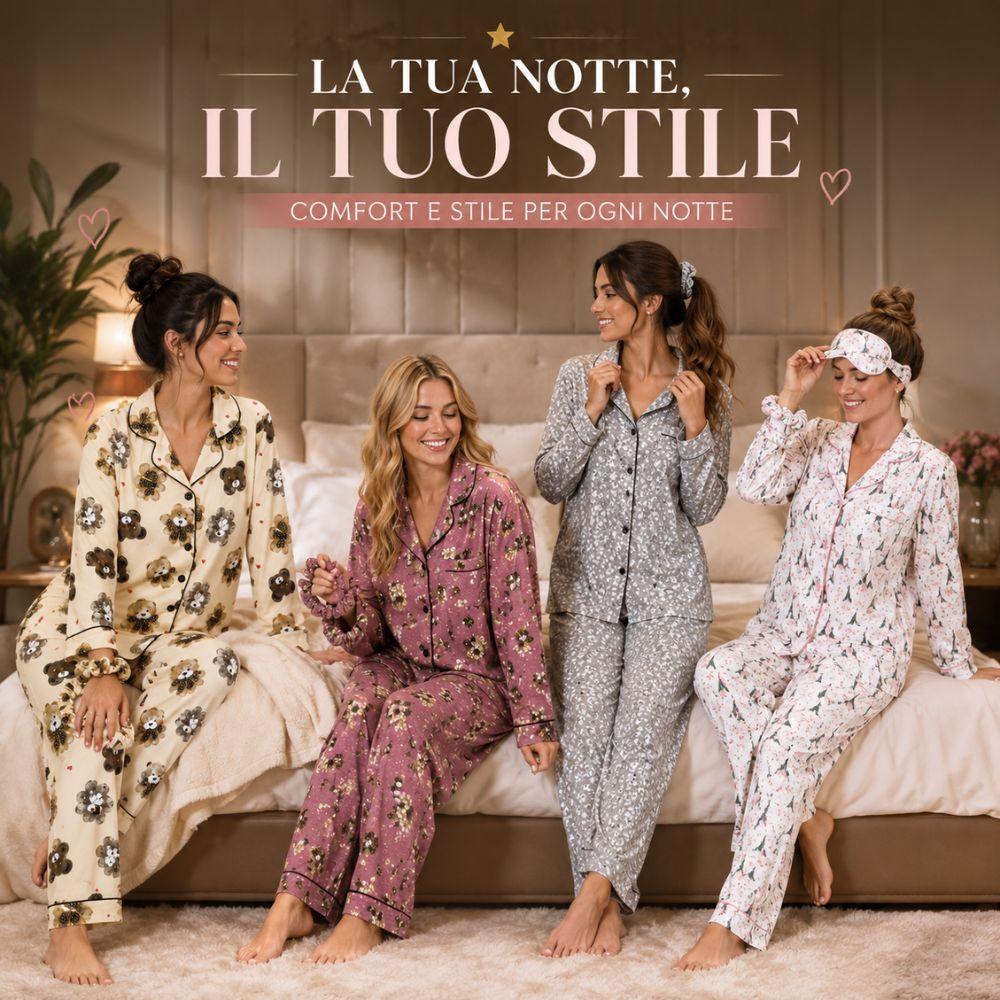  pigiama donna lungo 3 pezzi con accessorio coordinato maglia e pantalone - foto 2
