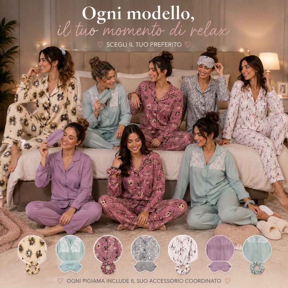  pigiama donna lungo 3 pezzi con accessorio coordinato maglia e pantalone - foto 4