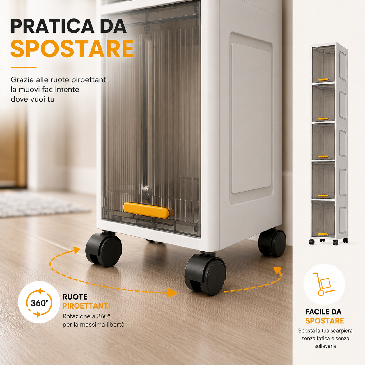  scarpiera portaoggetti modulare salvaspazio con ruote, organizer verticale - foto 5