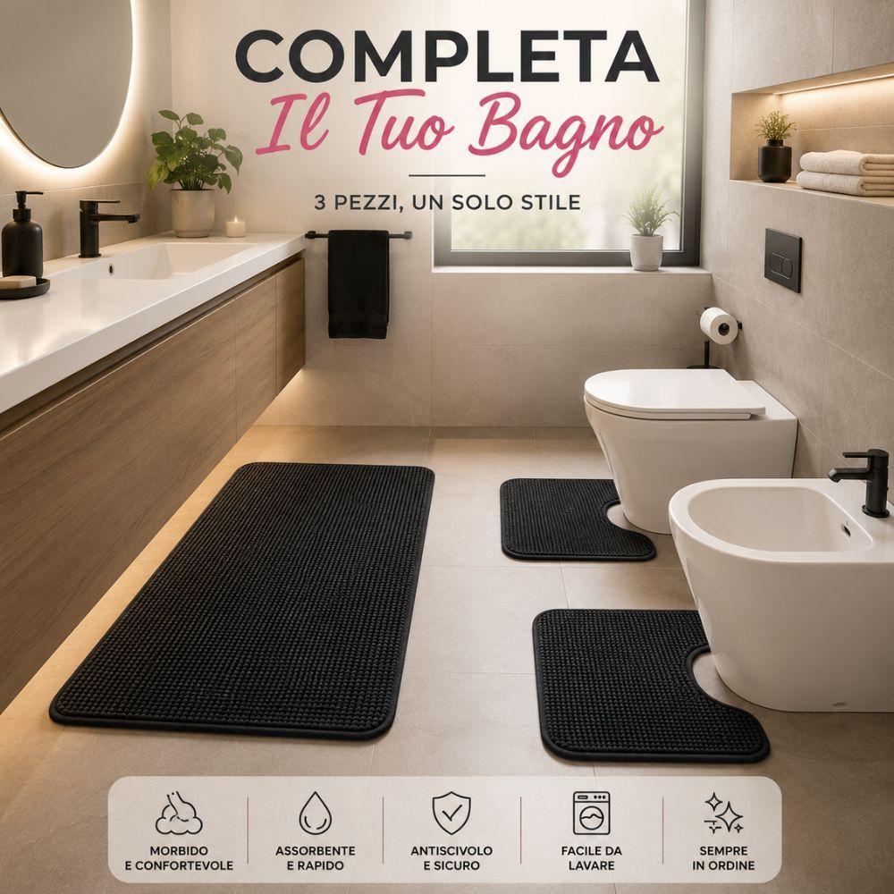  tris tappeti bagno in ciniglia 3 pezzi set tappeti morbidi - foto 3