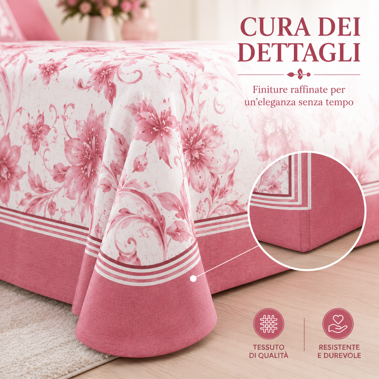 Dettaglio del bordo con motivo decorativo a zigzag e rifinitura costruttiva
