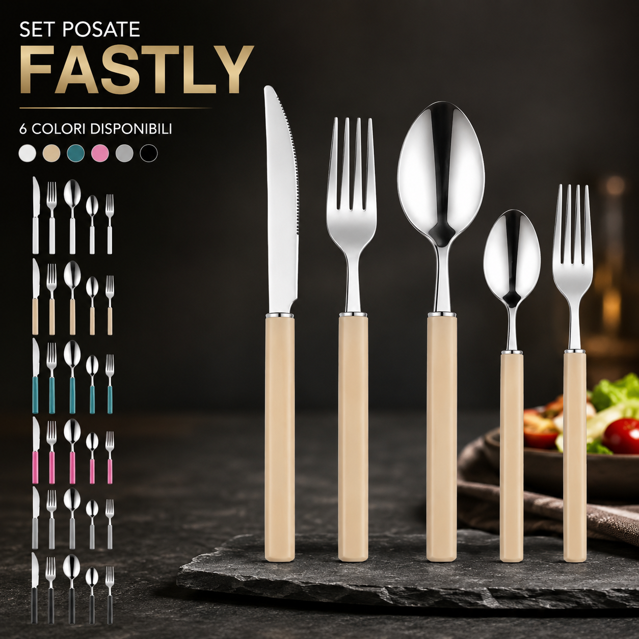  set posate e coltelli da tavola e cucina vari modelli e colori set 4, 6 e 18 pezzi con forchette, cucchiai e coltelli - foto 4