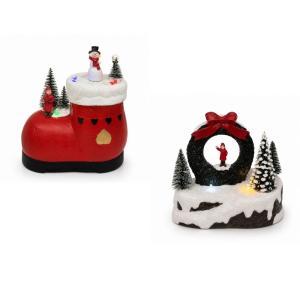 Piccola decorazione natalizia luminosa con movimento e melodia led paesaggio innevato h14