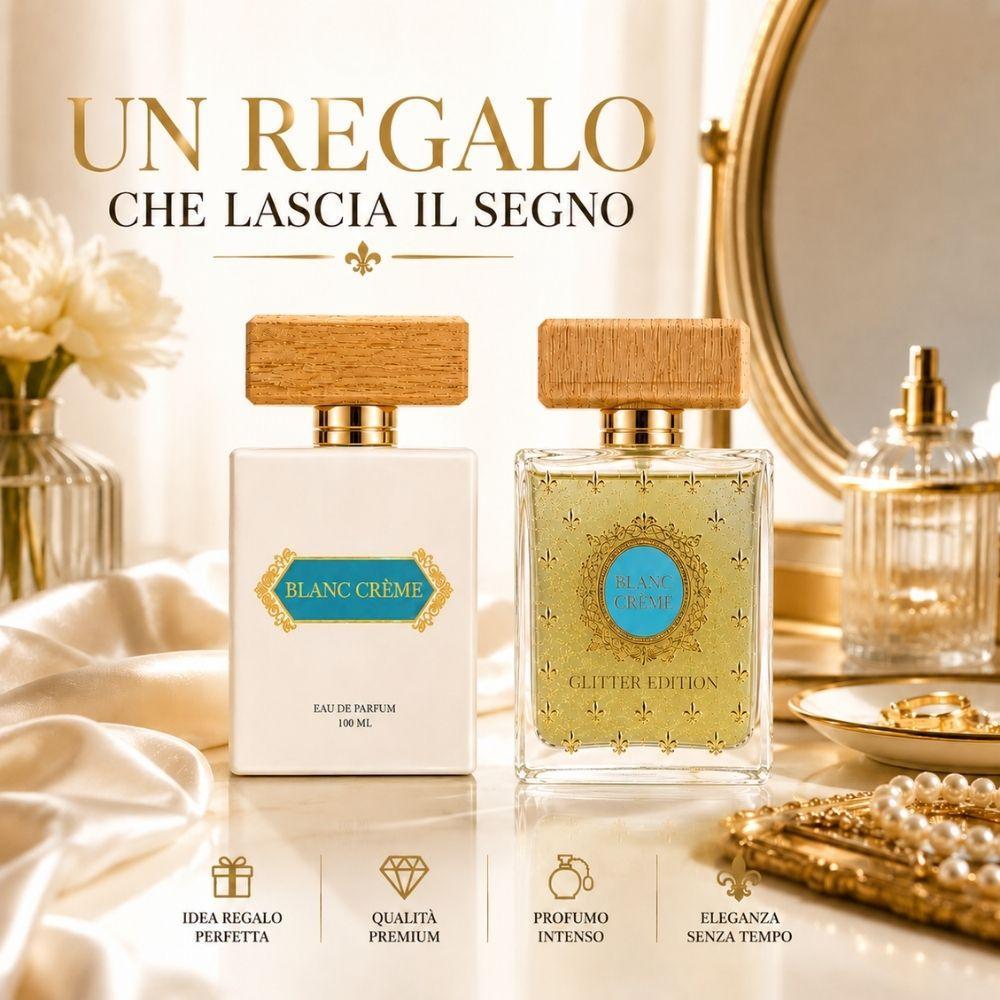 Composizione stilizzata con Profumo Blanc Creme Classica e Glitter Edition