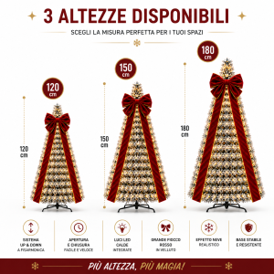 Albero di natale  telescopico up e down con luci led e grande fiocco rosso