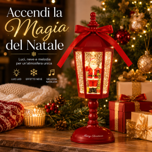 Lanterna natalizia christmas santa lamp con babbo natale effetto neve luci led e musica 21 cm