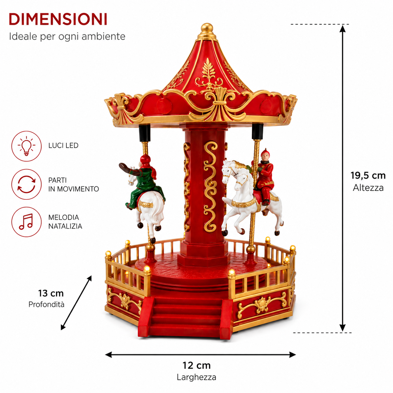 piccola giostra natalizia carosello con cavalli in movimento luci led e melodia decorazione di natale 19,5 cm - foto 3 piccola giostra natalizia carosello con cavalli in movimento luci led e melodia decorazione di natale 19,5 cm - foto 3