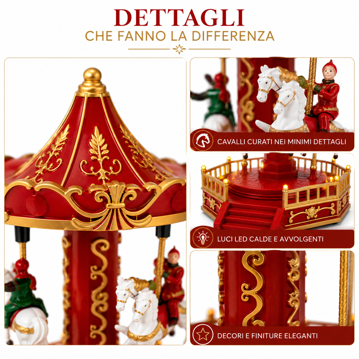 piccola giostra natalizia carosello con cavalli in movimento luci led e melodia decorazione di natale 19,5 cm - foto 4 piccola giostra natalizia carosello con cavalli in movimento luci led e melodia decorazione di natale 19,5 cm - foto 4