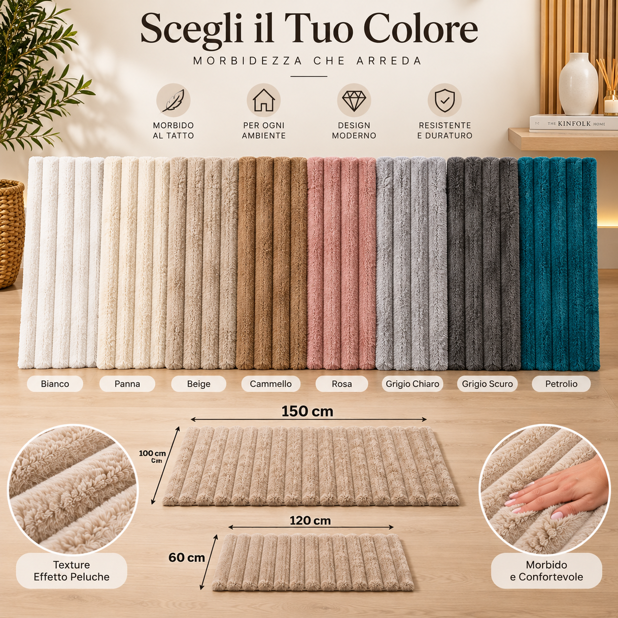  tappeto morbido effetto peluche a righe in rilievo 60x120 e 100x150 cm - foto 2