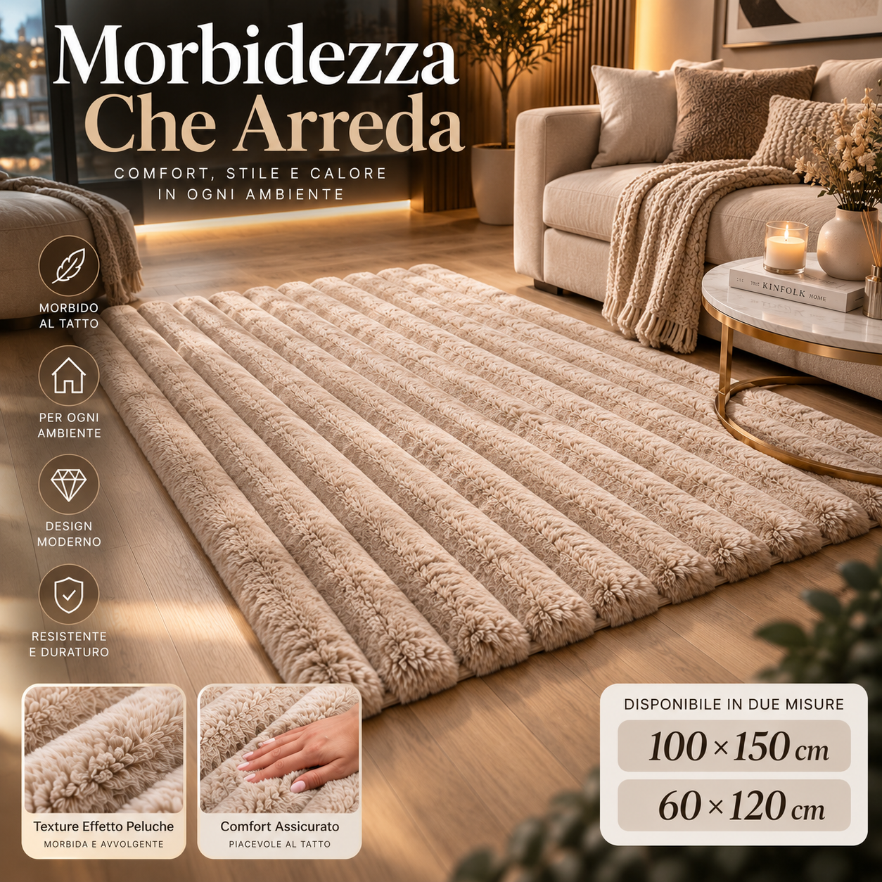  tappeto morbido effetto peluche a righe in rilievo 60x120 e 100x150 cm - foto 4