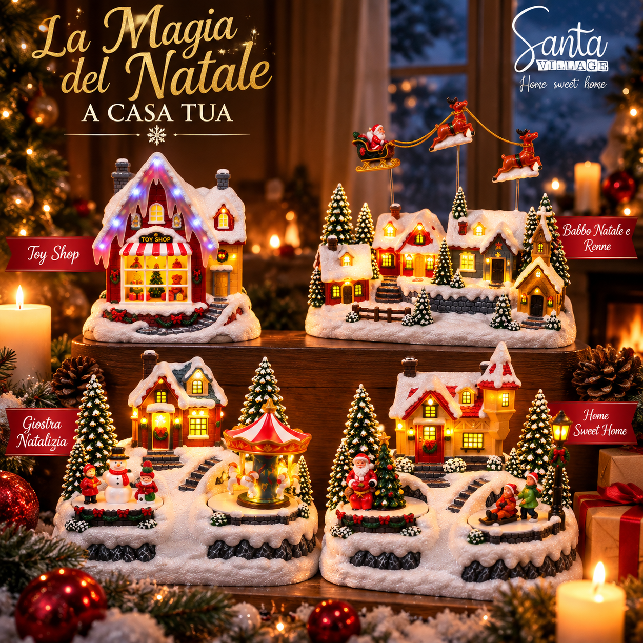 villaggio natalizio luminoso con luci led e movimento – santa village decorazione natalizia con doppia alimentazione - foto 3 villaggio natalizio luminoso con luci led e movimento – santa village decorazione natalizia con doppia alimentazione - foto 3