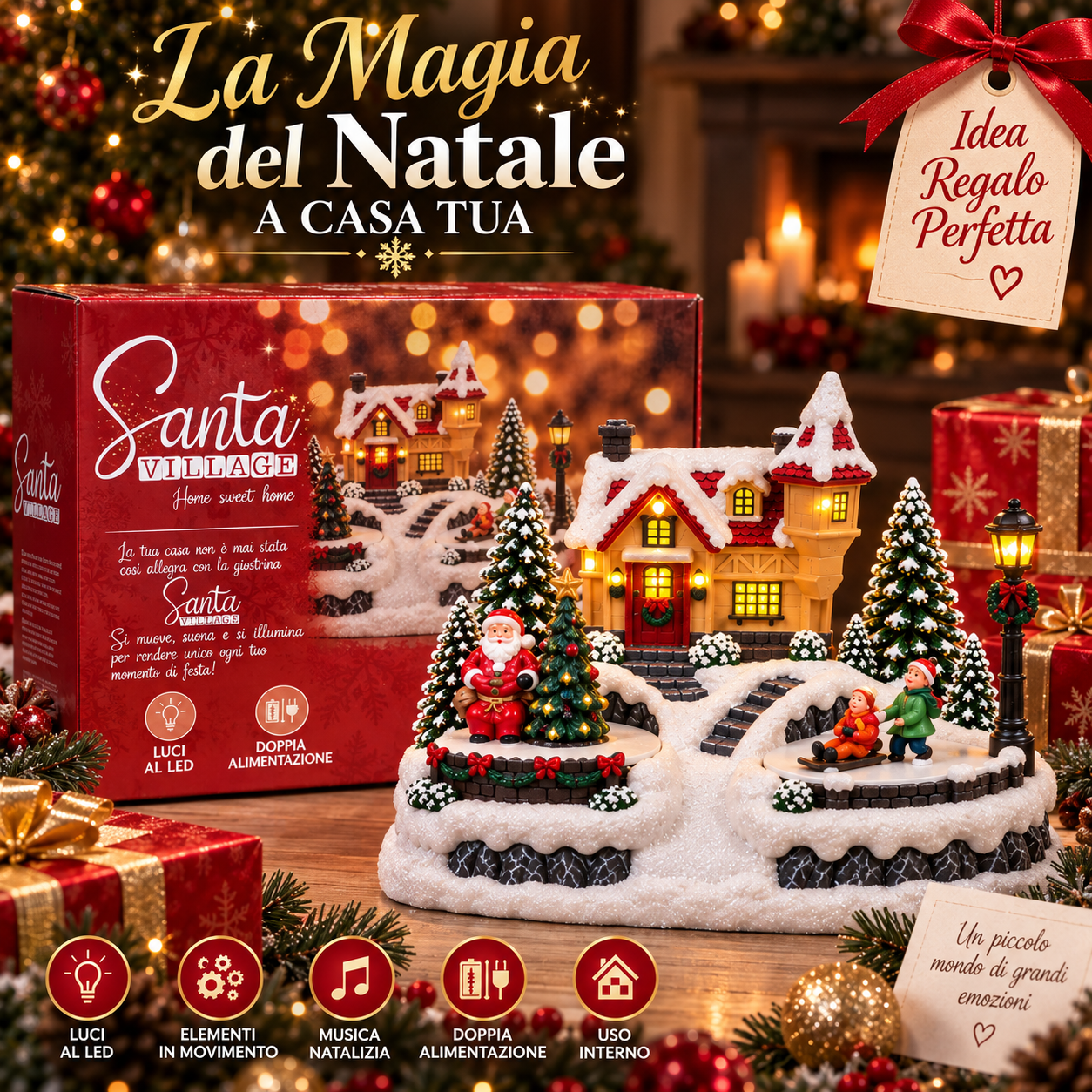 villaggio natalizio luminoso con luci led e movimento – santa village decorazione natalizia con doppia alimentazione - foto 5 villaggio natalizio luminoso con luci led e movimento – santa village decorazione natalizia con doppia alimentazione - foto 5