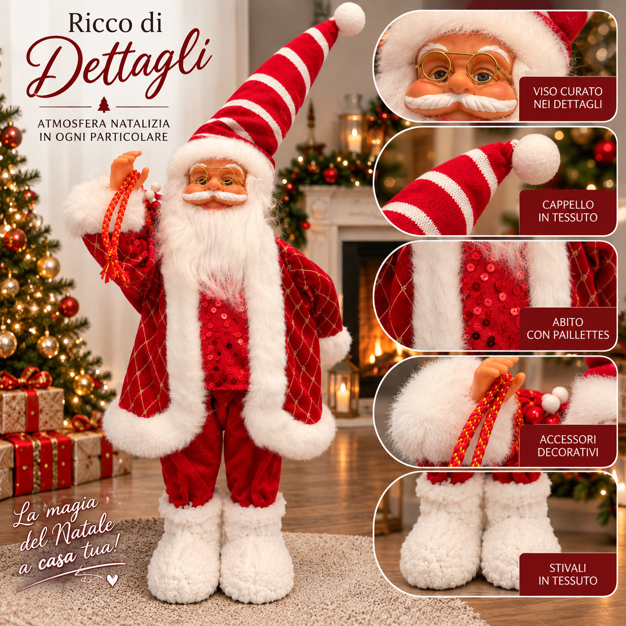  babbo natale decorativo in tessuto con barba e occhiali - foto 3