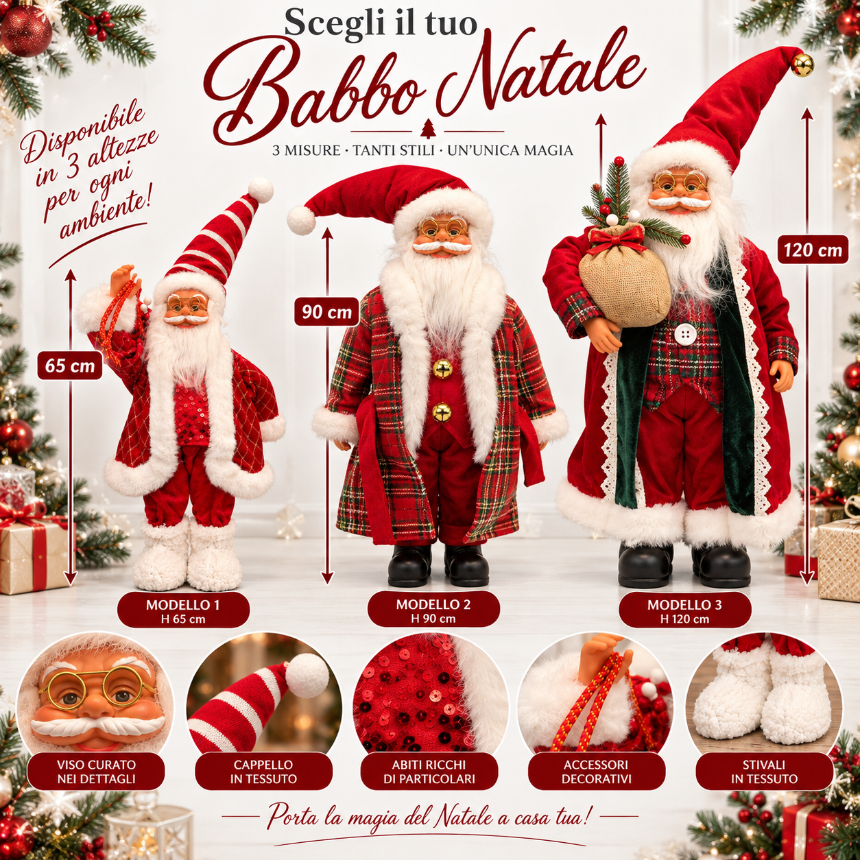  babbo natale decorativo in tessuto con barba e occhiali - foto 4
