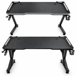 Scrivania gaming rgb con luci led  piano effetto carbonio, portabicchiere e supporto cuffie